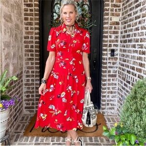 ▪️Cabi Women's Afternoon Dress Midi Button Front Red XS